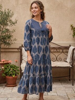 Pink Chicken Blue Printed Tiered Maxi Dress